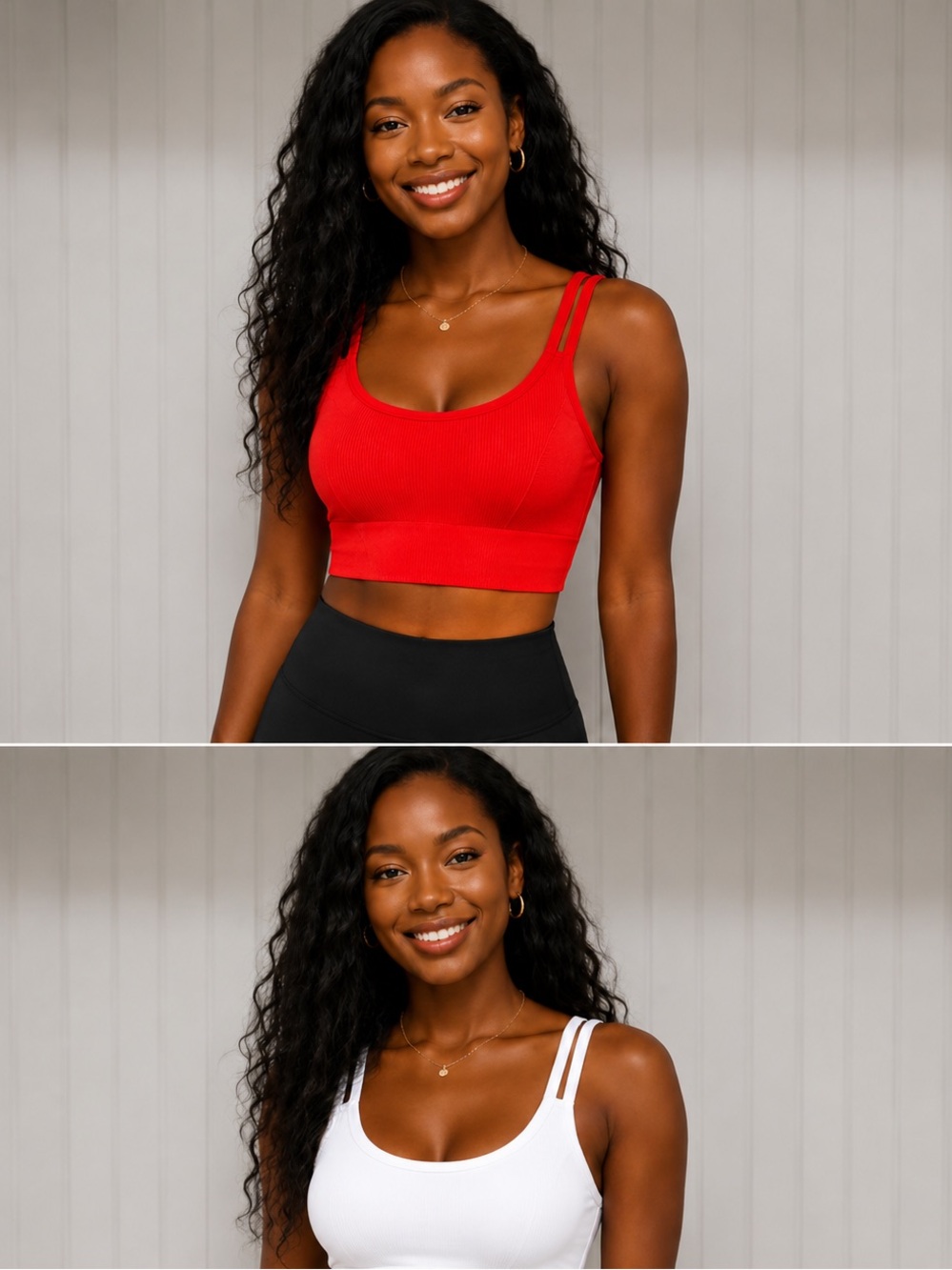 Yogalicious Red Ribbed Double-Strap Tank Bralette with White Liner